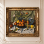 Винтажная картина маслом «Натюрморт с яблоками и лимоном», 59 × 50 см